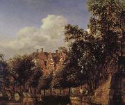 Jan van der Heyden Canal scenery gentleman oil painting